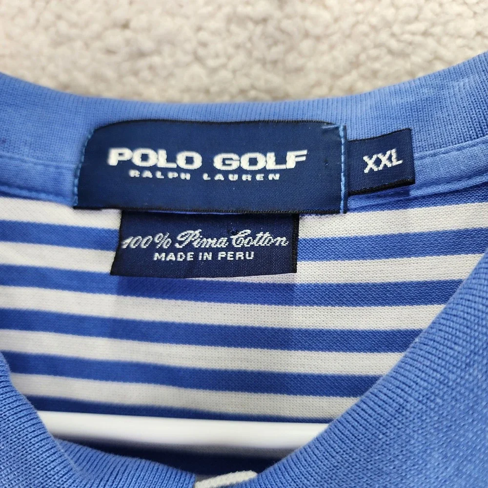 Polo Golf Ralph Lauren Blue White Polo Shirt Ocean Hammock Golf Club Mens XXL‎